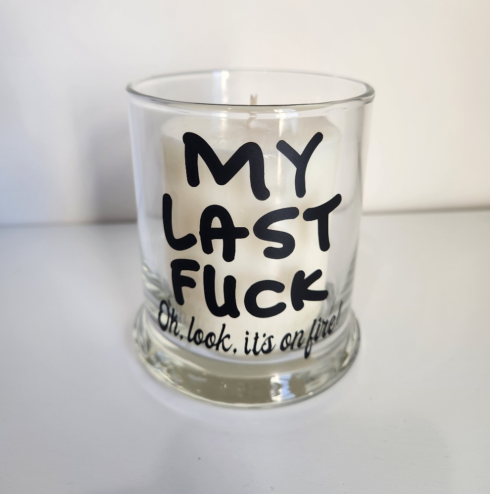 Funny My Last F Oh Look It's On Fire Glass Candle Holder 3x4in With Candle